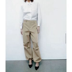 Zara Tan Wide Leg Pants with Contemporary Style